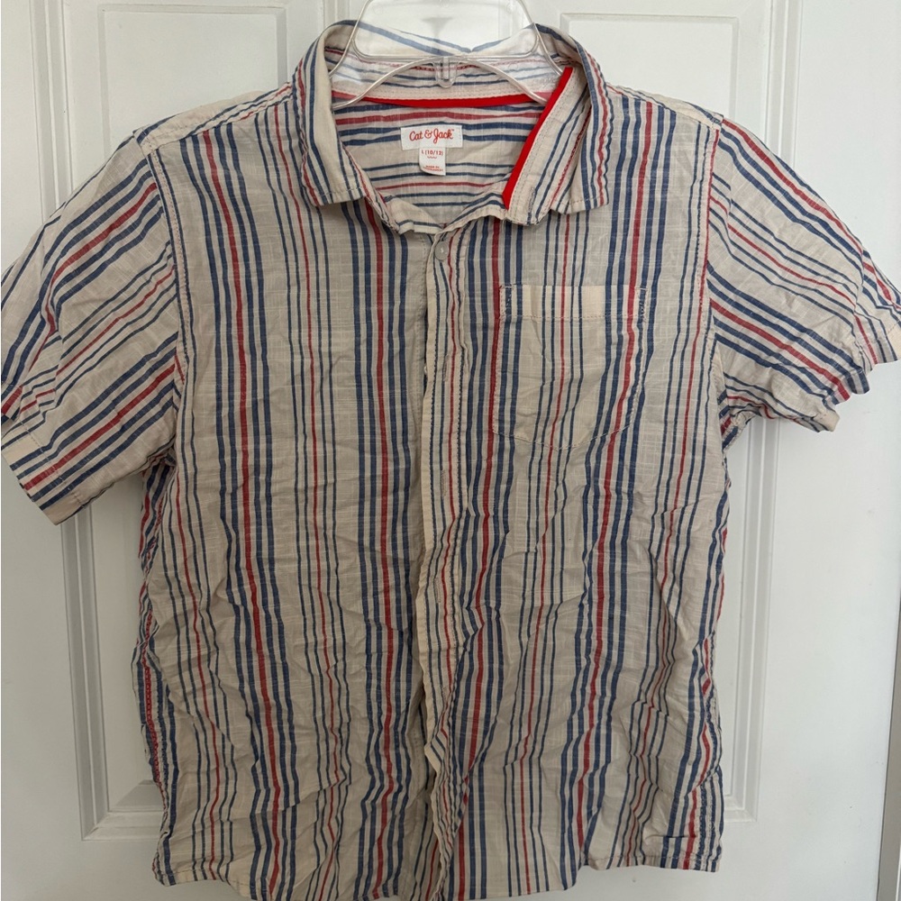 Cat & Jack Men's Striped Shirt - Red, Blue, and White